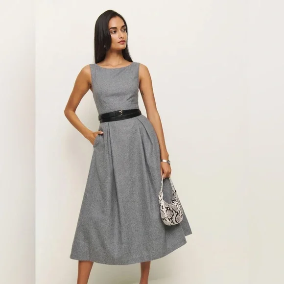 Reformation | Dresses | New Reformation Valene Fit And Flare Boat Neck Midi  Dress In Gray Wool Blend | Poshmark